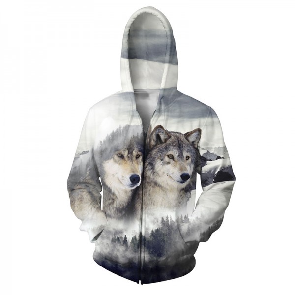 New 3D Wolf Print Zip Up Hooded Zipper Women Men Clothing Animal Tops Hoodies Sweatshirts Fashion Clothing Dropship Size S~4XL