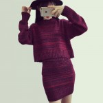 New Arrival 2 Piece Set Wool Knit Women Dress Autumn Winter Party Dresses Gray&Red Sexy Club Dress Long Sleeve Slim Elbise