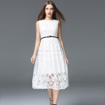 New Arrival 2016 Fashion European Style Sleeveless Slim Summer Long Casual Dress Women Elegant Black Lace Party Dresses H137