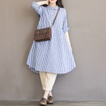 New Arrival 2016 Fashion Striped Long Sleeve Comfortable Cotton Linen Loose Casual Shirt Dress Plus Size Women Dresses  H243