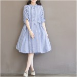 New Arrival 2016 Fashion Striped Long Sleeve Comfortable Cotton Linen Loose Casual Shirt Dress Plus Size Women Dresses  H243