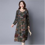 New Arrival 2017 Autumn Dresses Vintage Casual Robe Long Sleeve O-Neck Printed Dress Loose Cotton Linen Women Long Dress Vestido