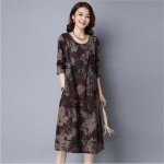 New Arrival 2017 Autumn Dresses Vintage Casual Robe Long Sleeve O-Neck Printed Dress Loose Cotton Linen Women Long Dress Vestido