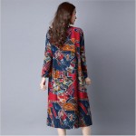 New Arrival 2017 Autumn Dresses Vintage Casual Robe Long Sleeve O-Neck Printed Dress Loose Cotton Linen Women Long Dress Vestido