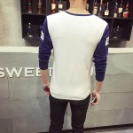 New Arrival 2017 T Shirt Man Cotton T-shirt Man Full Sleeve Shirt V Neck Splice Style T-shirt Men In Black Fashion Tops