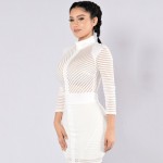 New Arrival 2017 Winter Sexy Bandage Bodycon Party Dresses Turtleneck Long Sleeve Elegant White Sheer Mesh Lace Dress