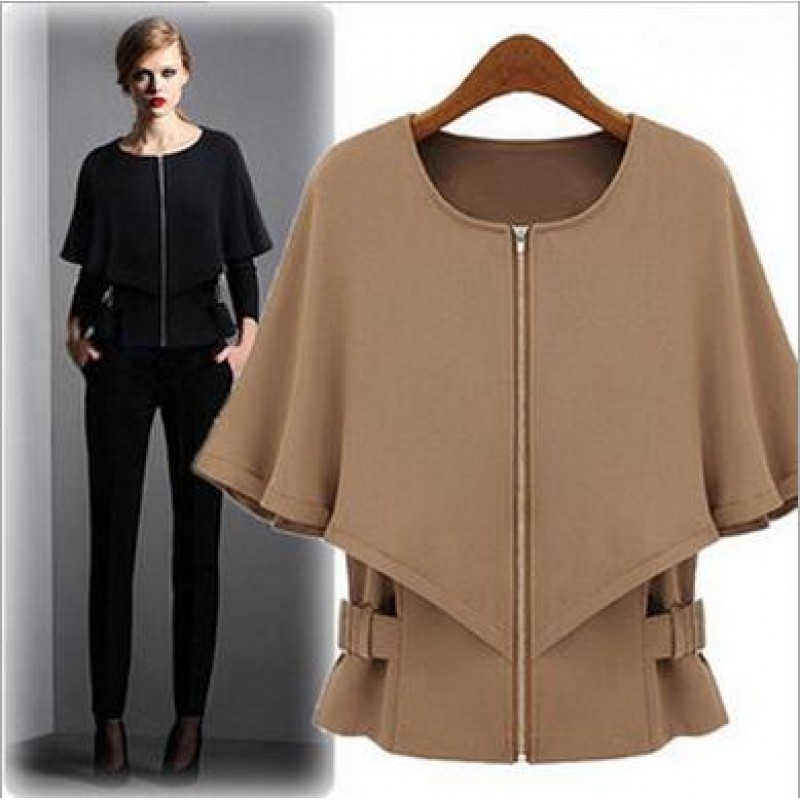 New Arrival Autumn And Winter Solid Color Linen Fashion Women Outerwear Jacket Zipper Vintage Coats