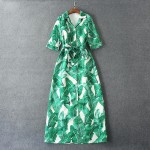 New Arrival Runway Amazing Green Banana Leaves Printed Loose Long Dress Maxi Dress  161008ZX01