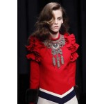 New Arrival Runway Red Long Sleeve Stretch Cotton Beaded Dress 150902YZ01