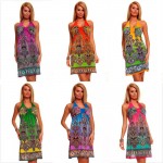 New Arrival Sexy Fashion Summer Casual Printed Beach Dress With Strap Beachwear Neon Dress  4144