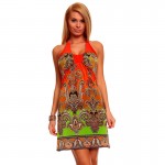 New Arrival Sexy Fashion Summer Casual Printed Beach Dress With Strap Beachwear Neon Dress  4144