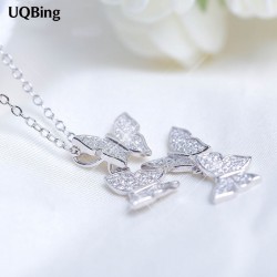 New Arrivals 2015 Fashion 925 Sterling Silver Necklaces  Silver Crystal Butterfly Necklaces For Women Jewelry Collar Colar