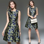 New Arrivals 2017 Spring Summer women dress Elegant Slim Sleeveless Jacquard party dress European style Vintage dress