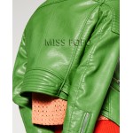 New Autumn Fashion Street Women's Washed PU Leather Jacket Zipper Apple Green Color Short Ladies Basic Jackets Top Quality