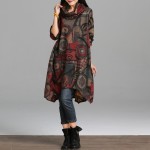New Autumn Winter Fashion National Style Vintage Print Long Sleeve Loose Comfortable Women Casual Dress Plus Size Basic Dress