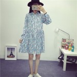 New Autumn Women casual leaf print dresses swallow check Turn-down collar Full sleeve straight dress Work Wear Female Dress