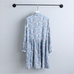 New Autumn Women casual leaf print dresses swallow check Turn-down collar Full sleeve straight dress Work Wear Female Dress