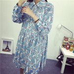 New Autumn Women casual leaf print dresses swallow check Turn-down collar Full sleeve straight dress Work Wear Female Dress