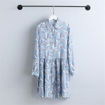 New Autumn Women casual leaf print dresses swallow check Turn-down collar Full sleeve straight dress Work Wear Female Dress