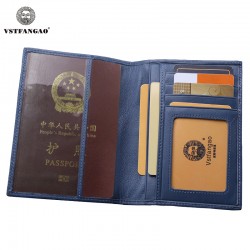 New Blue Passport Cover Genuine Leather Passport/Credit Card Holder Protector Cover Case