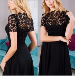 New Brand Summer Women Dress Black Elegant  vestido Fashion Chiffon Plus Size Dress For Women Hollow Lace Dress  #B0