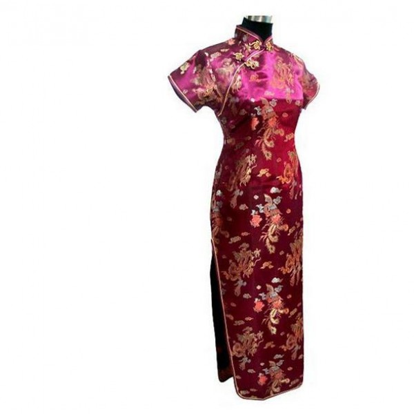 New Burgundy Chinese Women's Traditional Long Dress Silk Satin Qipao Cheongsam Top Size S M L XL XXL XXXL 4XL 5XL 6XL J3092