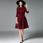 New Europe 2016 Autumn Winter Women's Slim Houndstooth Wool Dresses Femme Casual Sashes Clothing Women Sexy Party Dresses