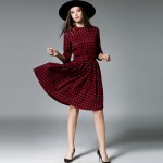 New Europe 2016 Autumn Winter Women's Slim Houndstooth Wool Dresses Femme Casual Sashes Clothing Women Sexy Party Dresses