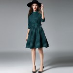 New Europe 2016 Autumn Winter Women's Slim Houndstooth Wool Dresses Femme Casual Sashes Clothing Women Sexy Party Dresses