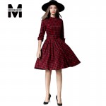 New Europe 2016 Autumn Winter Women's Slim Houndstooth Wool Dresses Femme Casual Sashes Clothing Women Sexy Party Dresses