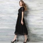 New Europe 2016 Spring Summer Women's Lace Openwork Long Dresses Bohemian Femme Casual Clothing Women Sexy Slim Party Dresses