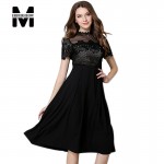 New Europe 2016 Summer Women's Lace Embroidery Stitching Chiffon Long Dresses Femme Casual Slim Clothing Women Sexy Party Dress
