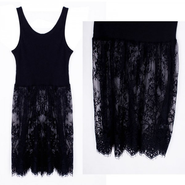 New Fahion Black White Lace Embroidery Basic Dress Plus Size Women Casual Clothing Summer Underdresses Vestidos Oncinha Faldas