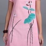 New Fashion 2016 Summer Arts style Womens Short sleeve Long Dress High Quality Ink Printing cotton linen Vintage Dress E610