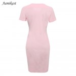 New Fashion 2017 Elegant Celebrity V-neck Short Sleeve Knee-length Cotton Casual Bodycon Women Dresses Size S M L XL XXL