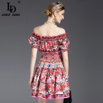 New Fashion 2017 Runway Designer Summer Dress Women's Off the Shoulder Slash neck Charming Sexy Rose Floral Printed Short Dress