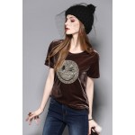 New Fashion 2017 Spring Summer Cute Smile Pattern Velvet T Shirt Women Tops Short Sleeve Loose Oversize Women's tshirts Tees p35