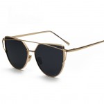 New Fashion Cat Eye Sunglasses Women Brand Designer Twin-Beam Mirror Lens Sun Glasses Rose Gold Metal UV400 Lentes de sol Hombre