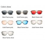 New Fashion Cat Eye Sunglasses Women Brand Designer Twin-Beam Mirror Lens Sun Glasses Rose Gold Metal UV400 Lentes de sol Hombre
