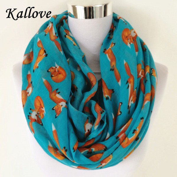 New Fashion Fox Infinity Scarf Animal Scarf Small Fox Scarves in Beige Grey Loop Scarf Fox in Tan Shawls
