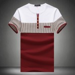 New Fashion Men's T Shirt Summer O-Neck Short Sleeve Stripe T-Shirt Mens Clothing Trend Casual Slim Fit Buttons Top Tees 5XL