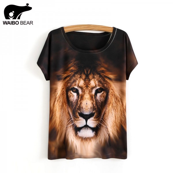 New Fashion Round Neck T Shirt Male Lion 3D Print Harajuku Tops Basic T-shirt For Women Camisas Femininas 2017 WAIBO BEAR