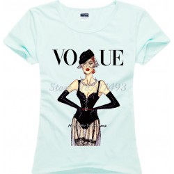 New Fashion Vintage Vogue Print T shirt Women 2017 Cotton Short Sleeve O-Neck Tops Female Tees Shirts Princess Girl JV01