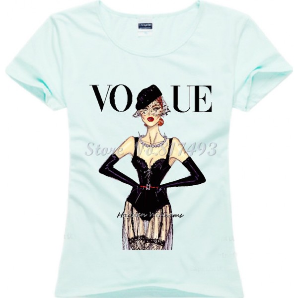 New Fashion Vintage Vogue Print T shirt Women 2017 Cotton Short Sleeve O-Neck Tops Female Tees Shirts Princess Girl JV01