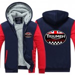 New Fashion Winter GREAT BRITAIN TRIUMPH MOTORCYCLE Thicken Fleece Zip up Hoodies men Casual Tops USA EU size Plus size