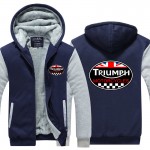 New Fashion Winter GREAT BRITAIN TRIUMPH MOTORCYCLE Thicken Fleece Zip up Hoodies men Casual Tops USA EU size Plus size