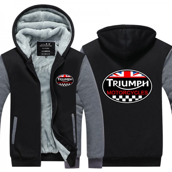 New Fashion Winter GREAT BRITAIN TRIUMPH MOTORCYCLE Thicken Fleece Zip up Hoodies men Casual Tops USA EU size Plus size