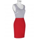 New Fashion Women Dress Sleeveless Square-Neck Hollowed Back Stripe Splicing 50s Rockabilly Striped Swing Office Summer Dress 