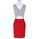 New Fashion Women Dress Sleeveless Square-Neck Hollowed Back Stripe Splicing 50s Rockabilly Striped Swing Office Summer Dress 