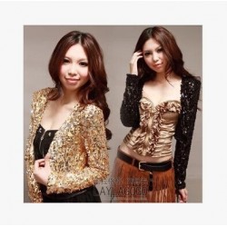 New Girl Shine Glitter Sequin Short Jacket Coat Crop Top Hot Jazz Dance Costume